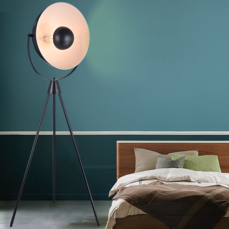 Rotatable Metal Hemisphere Floor Lamp Vintage 1 Bulb Bedroom Tripod Standing Light in Black Clearhalo 'Floor Lamps' 'Lamps' Lighting' 2478778