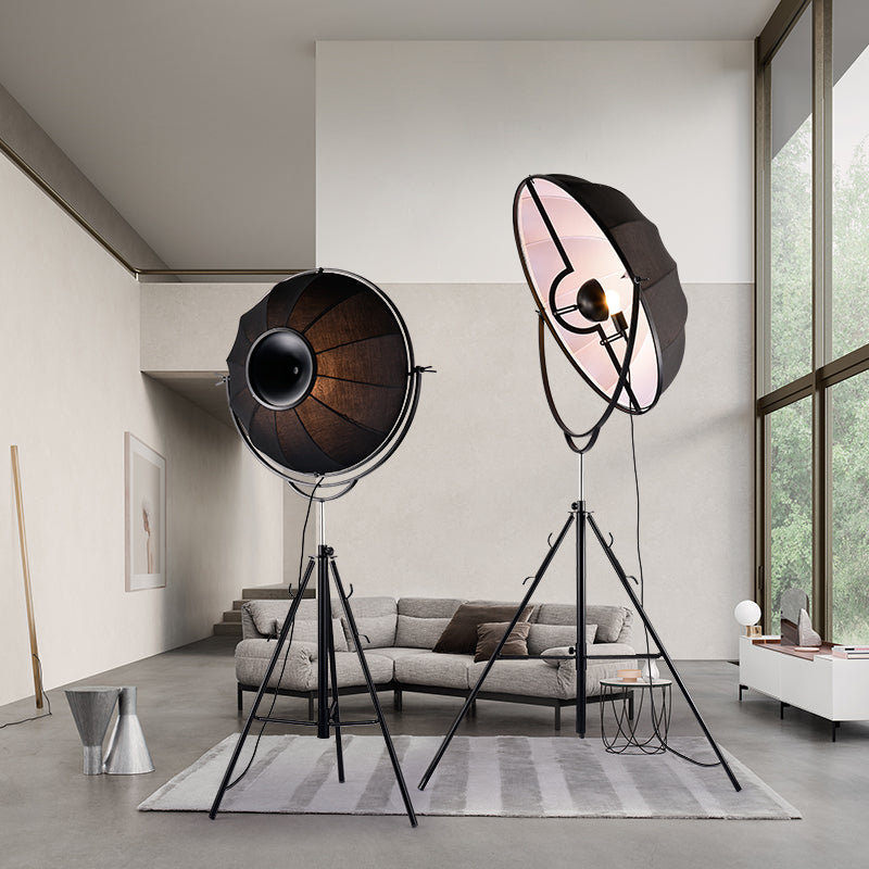 Radar Studio Floor Spotlight Industrial Style Fabric 1-Light Black Floor Lamp with Tripod Clearhalo 'Floor Lamps' 'Lamps' Lighting' 2478796