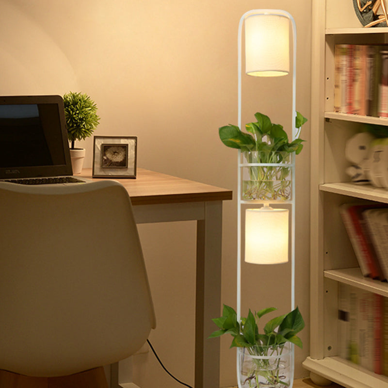 Cylindrical Fabric Floor Lamp Modern 2 Heads Standing Floor Light with Glass Plant Jar Clearhalo 'Floor Lamps' 'Lamps' Lighting' 2478820