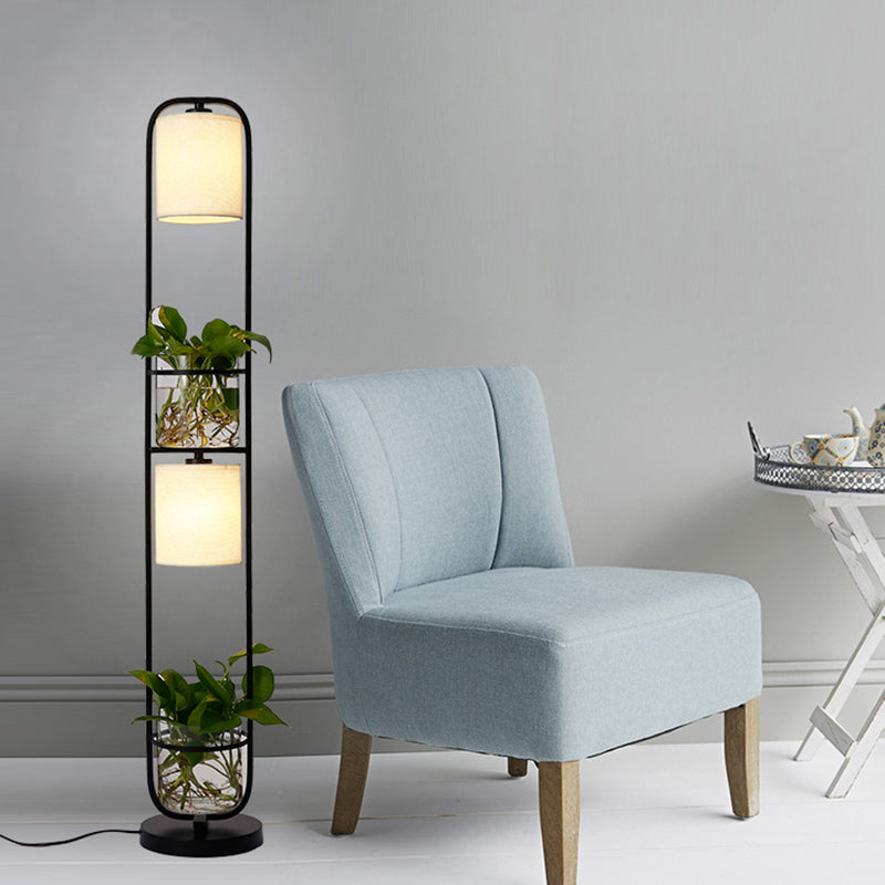 Cylindrical Fabric Floor Lamp Modern 2 Heads Standing Floor Light with Glass Plant Jar Clearhalo 'Floor Lamps' 'Lamps' Lighting' 2478823