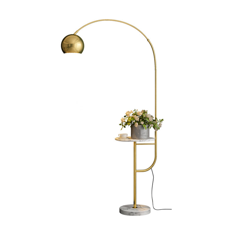 Swivel Dome Shade Floor Light Postmodern Metal 1 Bulb Living Room Standing Lamp with Table and Arched Arm Clearhalo 'Floor Lamps' 'Lamps' Lighting' 2478833