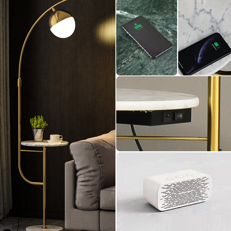 Opal Glass Ball Floor Light Minimalist Single Standing Floor Lamp with Marble Tray Clearhalo 'Floor Lamps' 'Lamps' Lighting' 2478851