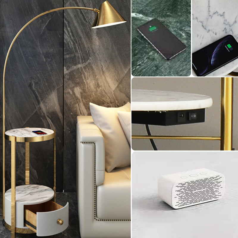Metal Fishing Rod Floor Lamp Postmodern Style 1 Bulb Standing Light with Swivel Cone Shade and Marble Tray Cabinet Clearhalo 'Floor Lamps' 'Lamps' Lighting' 2478862