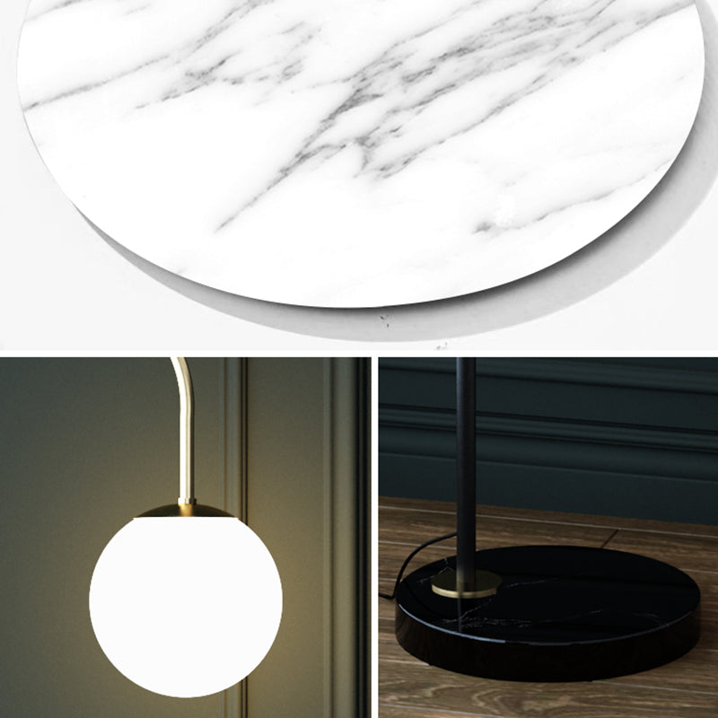 Gooseneck Living Room Floor Lamp Metal Single Minimalist Tray Floor Light with Ball White Glass Shade Clearhalo 'Floor Lamps' 'Lamps' Lighting' 2478911