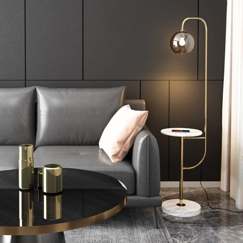 Postmodern Globe Floor Standing Lamp Glass 1 Bulb Living Room Floor Light with Tray Clearhalo 'Floor Lamps' 'Lamps' Lighting' 2478919