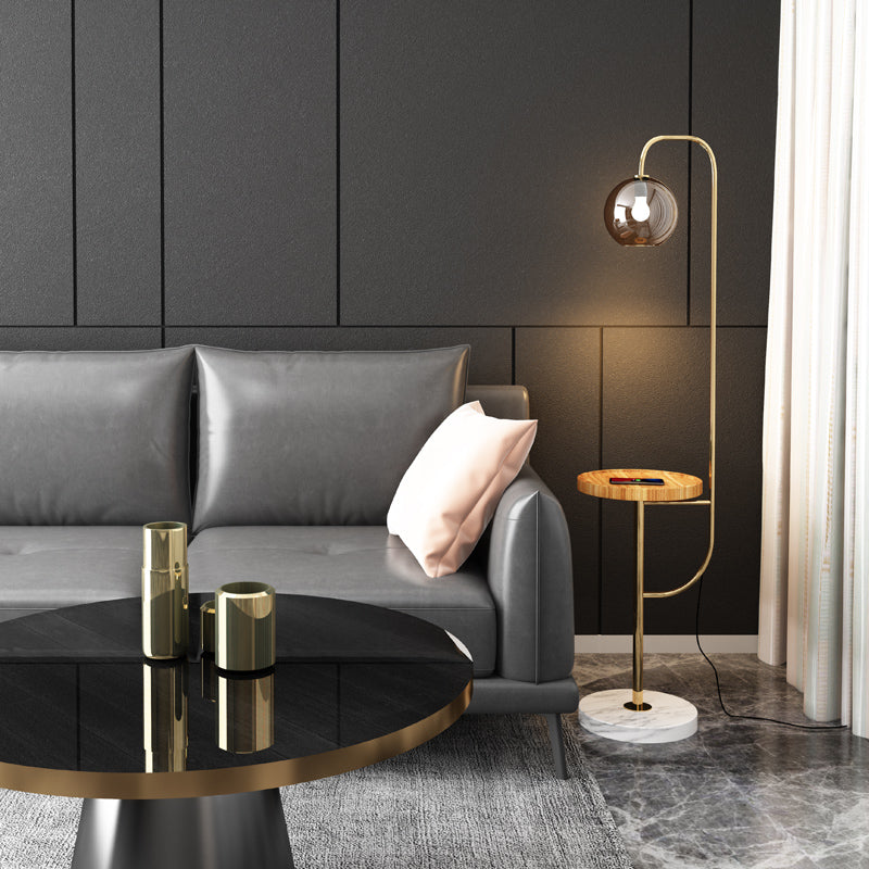 Postmodern Globe Floor Standing Lamp Glass 1 Bulb Living Room Floor Light with Tray Clearhalo 'Floor Lamps' 'Lamps' Lighting' 2478924