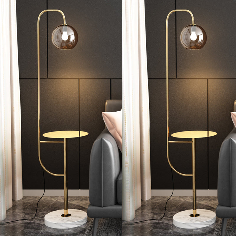 Postmodern Globe Floor Standing Lamp Glass 1 Bulb Living Room Floor Light with Tray Gold Clearhalo 'Floor Lamps' 'Lamps' Lighting' 2478925