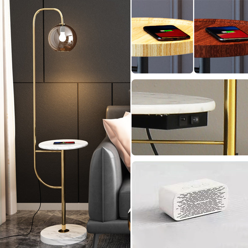 Postmodern Globe Floor Standing Lamp Glass 1 Bulb Living Room Floor Light with Tray Clearhalo 'Floor Lamps' 'Lamps' Lighting' 2478926