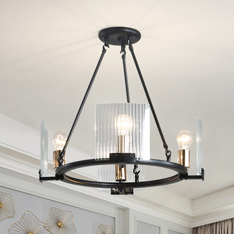 Wagon Wheel Living Room Ceiling Chandelier Traditional Metal 4/8/10 Lights Black Hanging Fixture 4 Black Clearhalo 'Ceiling Lights' 'Chandeliers' Lighting' options 247922_ee952af8-b6b8-4f59-91a8-b410a3240d4d