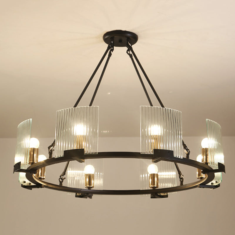Wagon Wheel Living Room Ceiling Chandelier Traditional Metal 4/8/10 Lights Black Hanging Fixture 8 Black Clearhalo 'Ceiling Lights' 'Chandeliers' Lighting' options 247924_80c04ab0-6092-4ee5-82a1-de133b523651