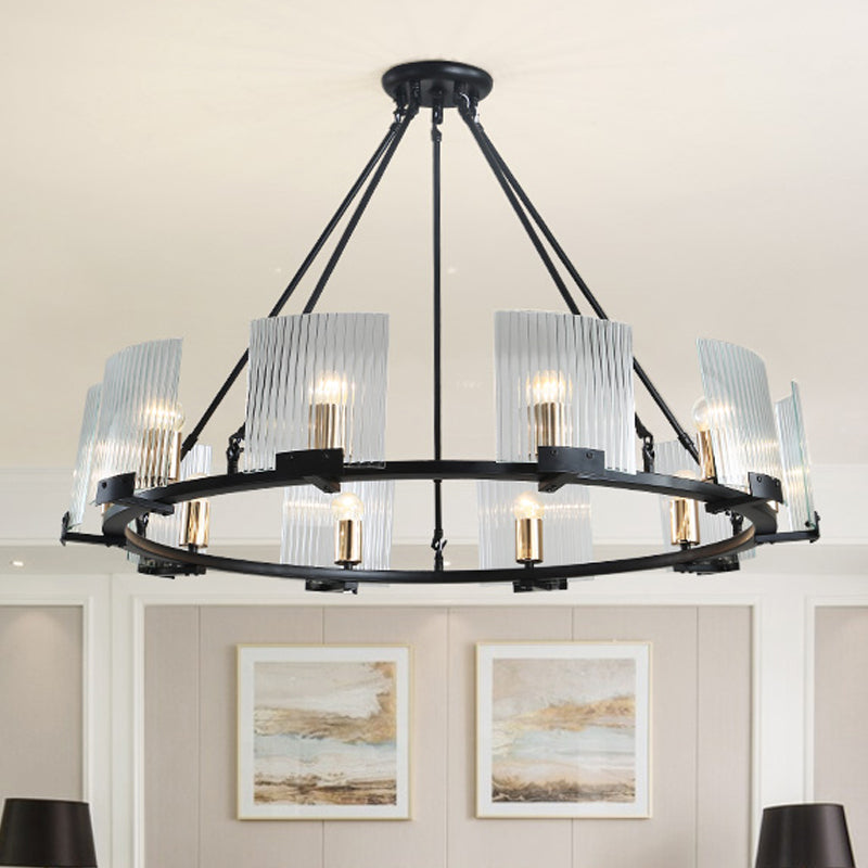 Wagon Wheel Living Room Ceiling Chandelier Traditional Metal 4/8/10 Lights Black Hanging Fixture 10 Black Clearhalo 'Ceiling Lights' 'Chandeliers' Lighting' options 247926_b904982b-7455-4638-9c5c-ba130a829048