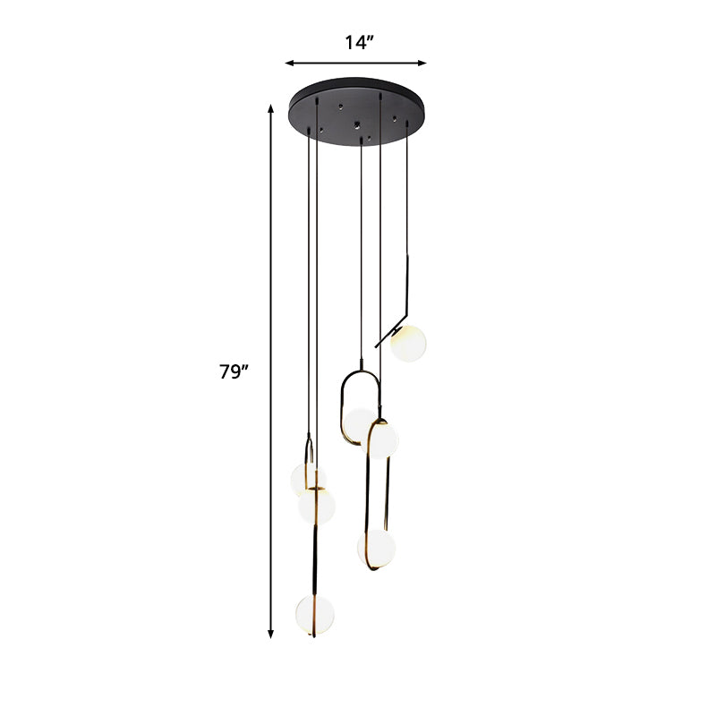 Black Globe Multi Light Chandelier Simple Glass Pendant Lighting Fixture for Stairs Clearhalo 'Ceiling Lights' 'Modern Pendants' 'Modern' 'Pendant Lights' 'Pendants' Lighting' 2479700