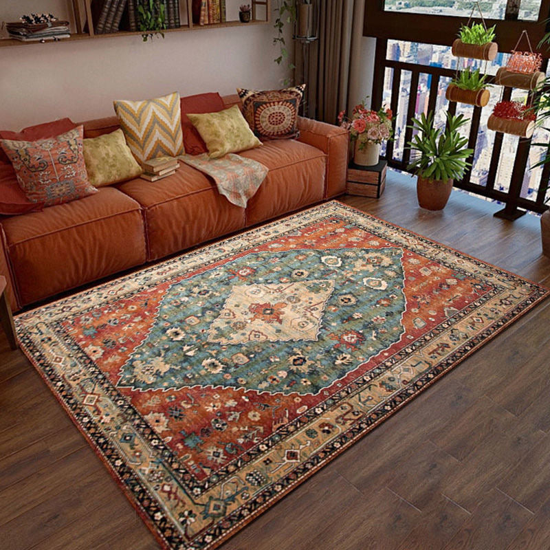 Multi Color Living Room Rug Persian Geometric Printed Indoor Rug Cotton Blend Anti-Slip Easy Care Area Carpet Orange Clearhalo 'Area Rug' 'Rugs' 'Shabby Chic' Rug' 2479813