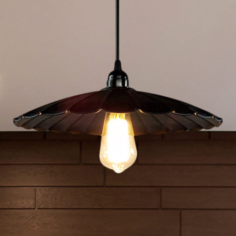 Antique Style Scalloped Pendant Lamp 10"/12" Dia 1 Head Metal Hanging Light Fixture in Black for Kitchen Black Clearhalo 'Art Deco Pendants' 'Black' 'Cast Iron' 'Ceiling Lights' 'Ceramic' 'Crystal' 'Industrial Pendants' 'Industrial' 'Metal' 'Middle Century Pendants' 'Pendant Lights' 'Pendants' 'Rustic Pendants' 'Tiffany' Lighting' 248006