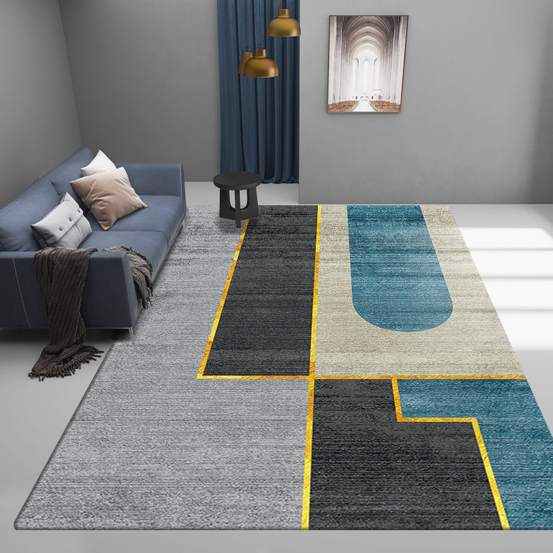Modern Geometric Printed Rug Multi-Color Cotton Blend Area Carpet Anti-Slip Backing Easy Care Indoor Rug for Parlor Gray-Blue Clearhalo 'Area Rug' 'Rug' 2480437