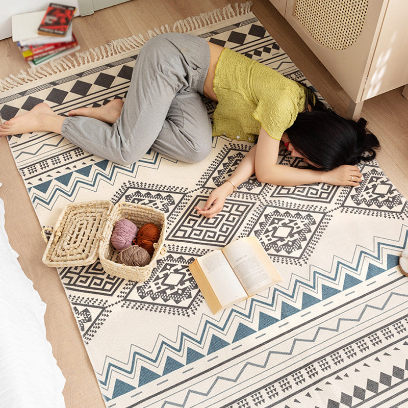 Multi-Color Bedroom Rug Western Geometric Printed Area Carpet Cotton Easy Care Pet Friendly Indoor Rug Gray-Blue 3'11" x 5'7" Clearhalo 'Area Rug' 'Rugs' 'Southwestern' Rug' 2480564