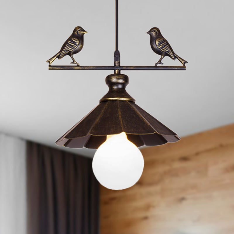 Scalloped Shade Restaurant Hanging Ceiling Light Industrial Metallic 1 Head Brown/Rust Pendant Lighting Clearhalo 'Art Deco Pendants' 'Cast Iron' 'Ceiling Lights' 'Ceramic' 'Crystal' 'Industrial Pendants' 'Industrial' 'Metal' 'Middle Century Pendants' 'Pendant Lights' 'Pendants' 'Tiffany' Lighting' 248060