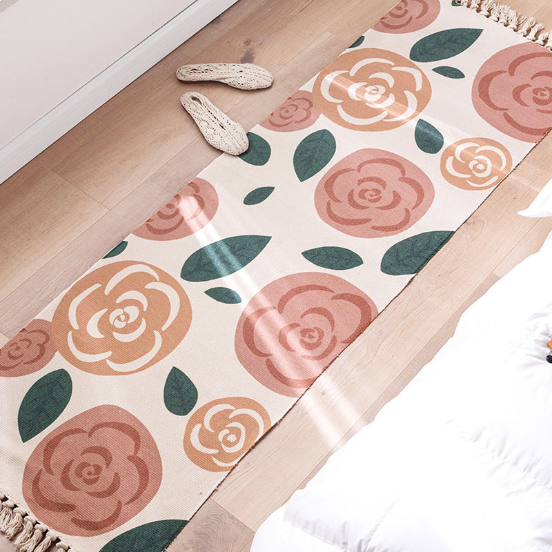 Modern Plant Printed Rug Multi-Colored Jute Area Carpet Easy Care Pet Friendly Stain-Resistant Indoor Rug with Tassel for Bedroom Pink 2' x 4'11" Clearhalo 'Area Rug' 'Modern' 'Rugs' Rug' 2480725