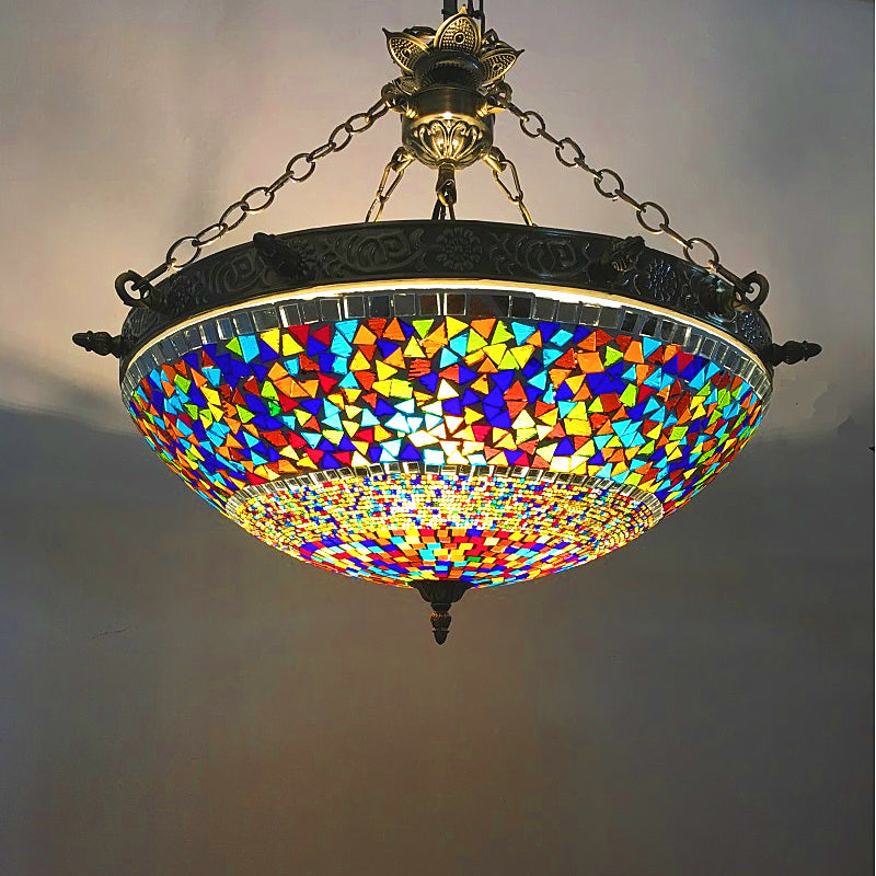 Spherical Amber Cyclone Glass Hanging Chandelier Retro 7 Heads Ceiling Pendant Light Bronze Clearhalo 'Ceiling Lights' 'Chandeliers' 'Close To Ceiling Lights' 'Glass shade' 'Glass' Lighting' 248126