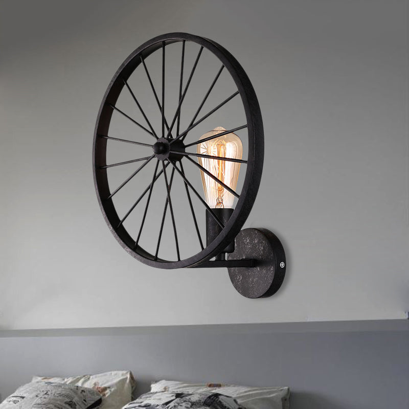 Bare Bulb Living Room Wall Lighting Fixture with Wheel Design Industrial Style Metal 1 Light Black/White/Red Wall Lamp Clearhalo 'Art deco wall lights' 'Cast Iron' 'Glass' 'Industrial wall lights' 'Industrial' 'Middle century wall lights' 'Modern' 'Rustic wall lights' 'Tiffany' 'Traditional wall lights' 'Wall Lamps & Sconces' 'Wall Lights' Lighting' 248141