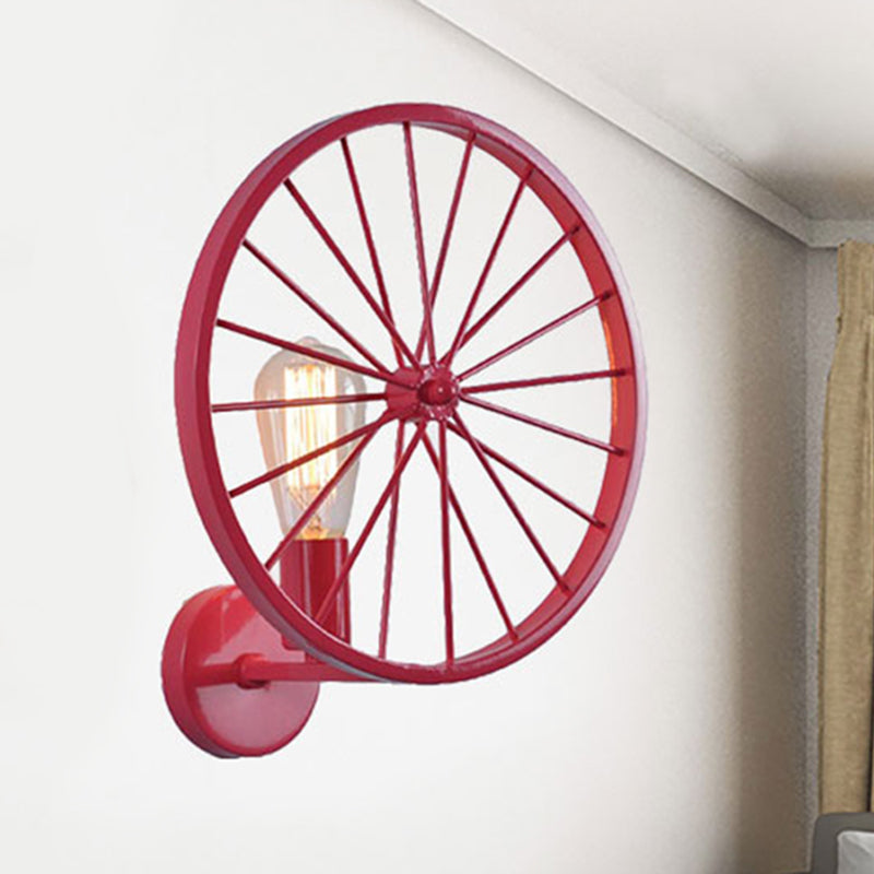 Bare Bulb Living Room Wall Lighting Fixture with Wheel Design Industrial Style Metal 1 Light Black/White/Red Wall Lamp Clearhalo 'Art deco wall lights' 'Cast Iron' 'Glass' 'Industrial wall lights' 'Industrial' 'Middle century wall lights' 'Modern' 'Rustic wall lights' 'Tiffany' 'Traditional wall lights' 'Wall Lamps & Sconces' 'Wall Lights' Lighting' 248143