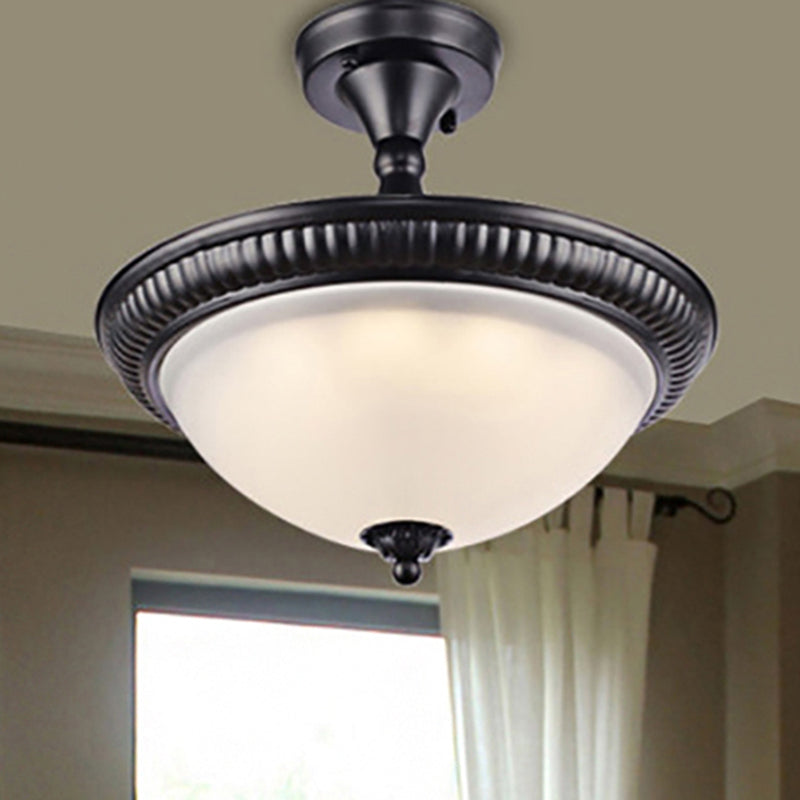 Bowl Living Room Semi Mount Lighting Traditional Frosted Glass LED Black Ceiling Light, Warm/White Light Black Warm Clearhalo 'Ceiling Lights' 'Close To Ceiling Lights' 'Close to ceiling' 'Glass shade' 'Glass' 'Semi-flushmount' Lighting' 248188