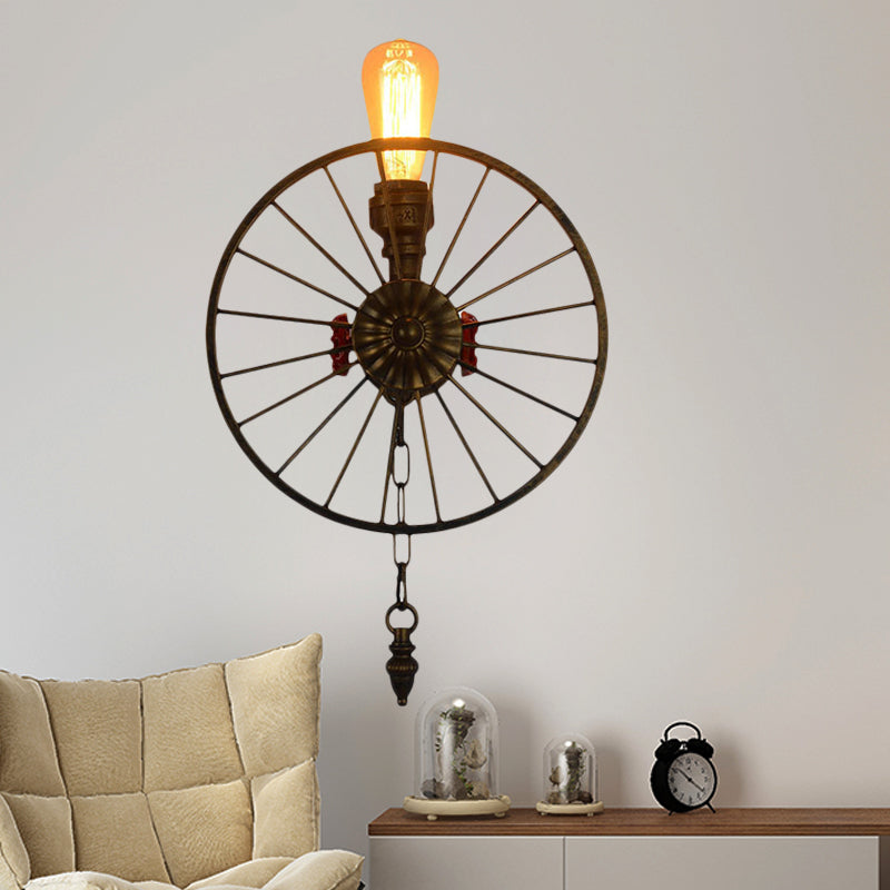 1/2-Head Bare Bulb Wall Mount Light Industrial Style Silver/Bronze/Antique Brass Wrought Iron Wall Lighting with Wheel Decoration 1.0 Antique Brass Clearhalo 'Art deco wall lights' 'Cast Iron' 'Glass' 'Industrial wall lights' 'Industrial' 'Middle century wall lights' 'Modern' 'Rustic wall lights' 'Tiffany' 'Traditional wall lights' 'Wall Lamps & Sconces' 'Wall Lights' Lighting' 248218