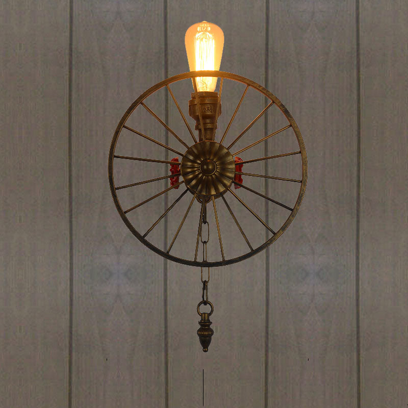 1/2-Head Bare Bulb Wall Mount Light Industrial Style Silver/Bronze/Antique Brass Wrought Iron Wall Lighting with Wheel Decoration Clearhalo 'Art deco wall lights' 'Cast Iron' 'Glass' 'Industrial wall lights' 'Industrial' 'Middle century wall lights' 'Modern' 'Rustic wall lights' 'Tiffany' 'Traditional wall lights' 'Wall Lamps & Sconces' 'Wall Lights' Lighting' 248219