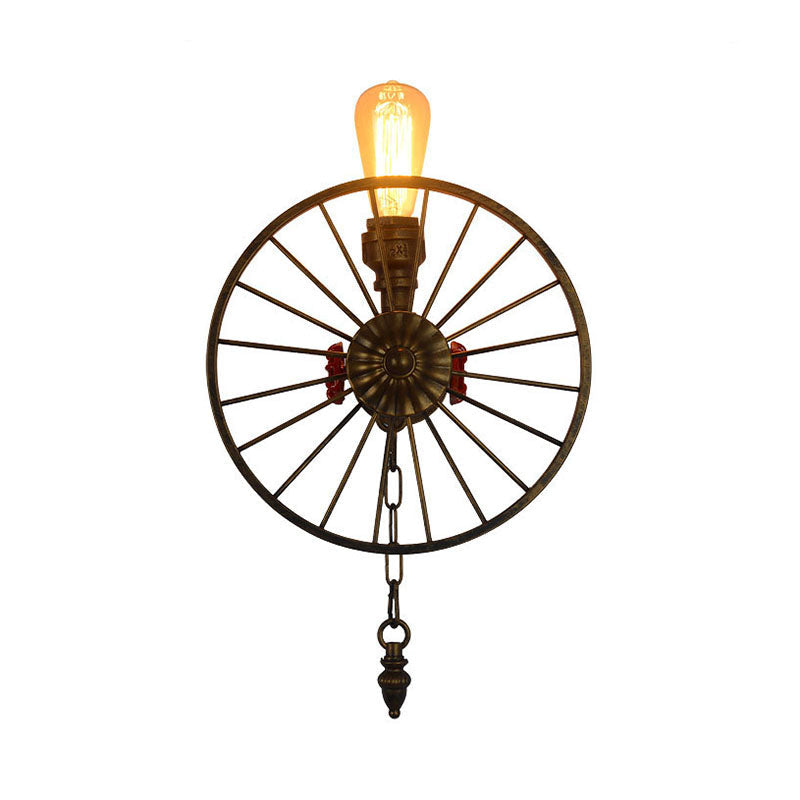 1/2-Head Bare Bulb Wall Mount Light Industrial Style Silver/Bronze/Antique Brass Wrought Iron Wall Lighting with Wheel Decoration Clearhalo 'Art deco wall lights' 'Cast Iron' 'Glass' 'Industrial wall lights' 'Industrial' 'Middle century wall lights' 'Modern' 'Rustic wall lights' 'Tiffany' 'Traditional wall lights' 'Wall Lamps & Sconces' 'Wall Lights' Lighting' 248220