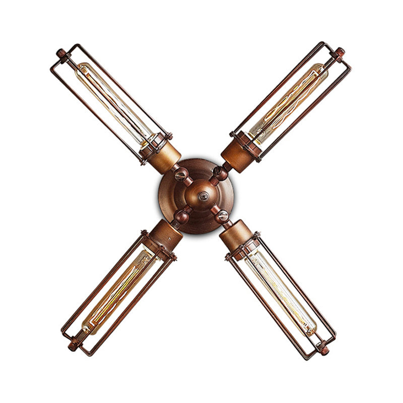 1/2/4-Light Cage Wall Sconce Lighting with Tube Shape Industrial Bronze Wrought Iron Wall Lamp for Dining Table Clearhalo 'Art deco wall lights' 'Cast Iron' 'Glass' 'Industrial wall lights' 'Industrial' 'Middle century wall lights' 'Modern' 'Rustic wall lights' 'Tiffany' 'Traditional wall lights' 'Wall Lamps & Sconces' 'Wall Lights' Lighting' 248314