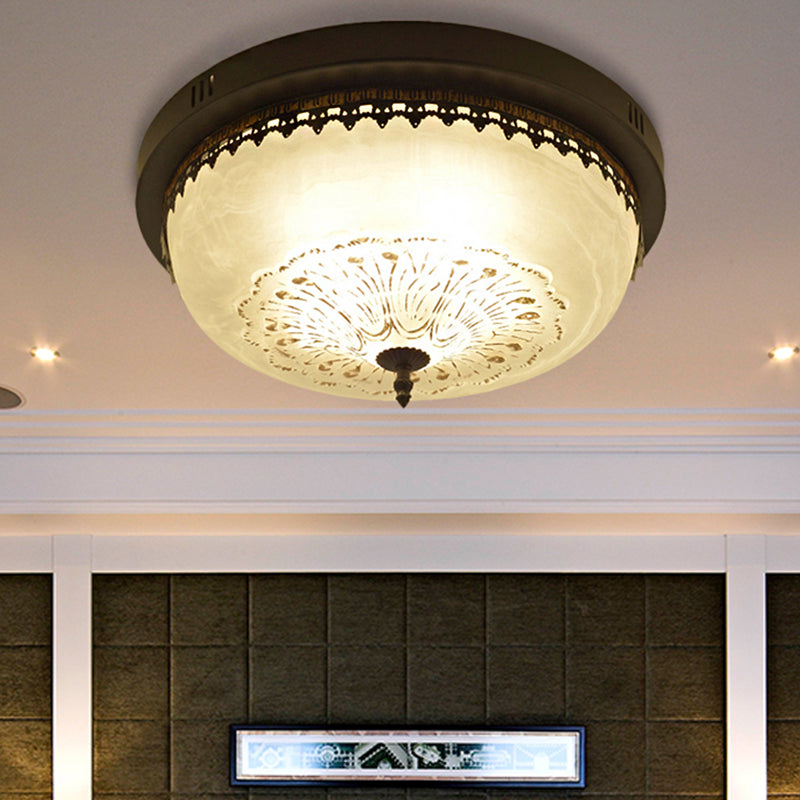 Bowl White Glass Flush Fixture Traditional 3/4 Lights Living Room Ceiling Lighting in Black, 14"/18" Wide Black Clearhalo 'Ceiling Lights' 'Close To Ceiling Lights' 'Close to ceiling' 'Flush mount' Lighting' 248319