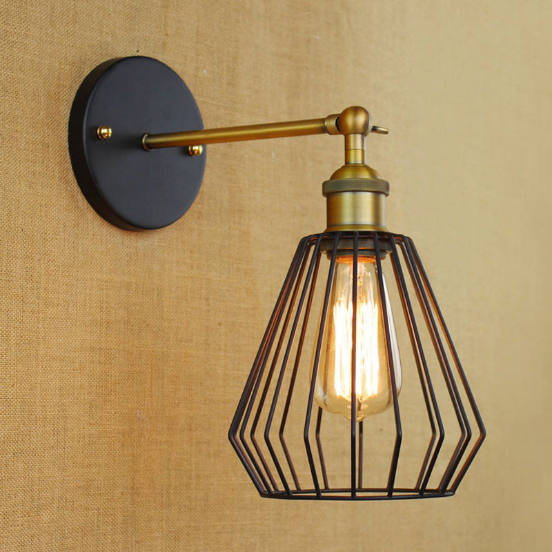1 Head Cylinder/Teardrop Caged Wall Mount Lighting Industrial Black Metal Mini Wall Light Fixture for Bedroom Clearhalo 'Art deco wall lights' 'Cast Iron' 'Glass' 'Industrial wall lights' 'Industrial' 'Middle century wall lights' 'Modern' 'Rustic wall lights' 'Tiffany' 'Traditional wall lights' 'Wall Lamps & Sconces' 'Wall Lights' Lighting' 248393