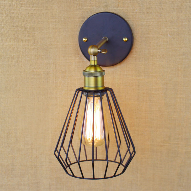 1 Head Cylinder/Teardrop Caged Wall Mount Lighting Industrial Black Metal Mini Wall Light Fixture for Bedroom Clearhalo 'Art deco wall lights' 'Cast Iron' 'Glass' 'Industrial wall lights' 'Industrial' 'Middle century wall lights' 'Modern' 'Rustic wall lights' 'Tiffany' 'Traditional wall lights' 'Wall Lamps & Sconces' 'Wall Lights' Lighting' 248394