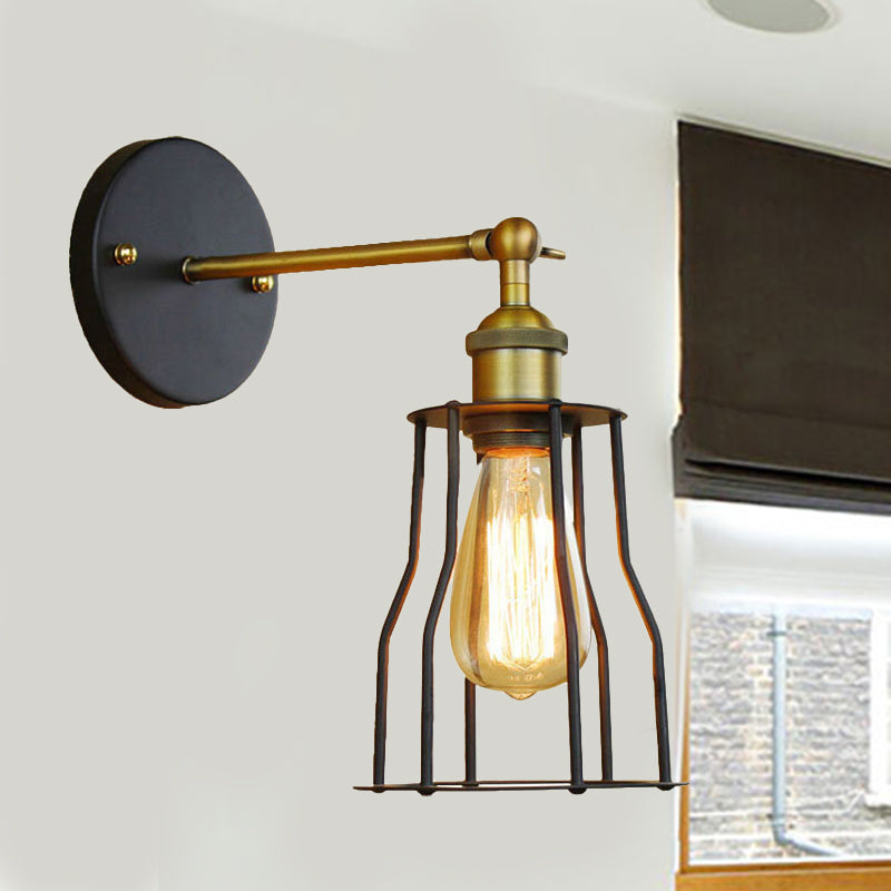 1 Head Cylinder/Teardrop Caged Wall Mount Lighting Industrial Black Metal Mini Wall Light Fixture for Bedroom Black Cylinder Clearhalo 'Art deco wall lights' 'Cast Iron' 'Glass' 'Industrial wall lights' 'Industrial' 'Middle century wall lights' 'Modern' 'Rustic wall lights' 'Tiffany' 'Traditional wall lights' 'Wall Lamps & Sconces' 'Wall Lights' Lighting' 248395