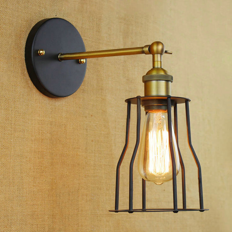 1 Head Cylinder/Teardrop Caged Wall Mount Lighting Industrial Black Metal Mini Wall Light Fixture for Bedroom Clearhalo 'Art deco wall lights' 'Cast Iron' 'Glass' 'Industrial wall lights' 'Industrial' 'Middle century wall lights' 'Modern' 'Rustic wall lights' 'Tiffany' 'Traditional wall lights' 'Wall Lamps & Sconces' 'Wall Lights' Lighting' 248396