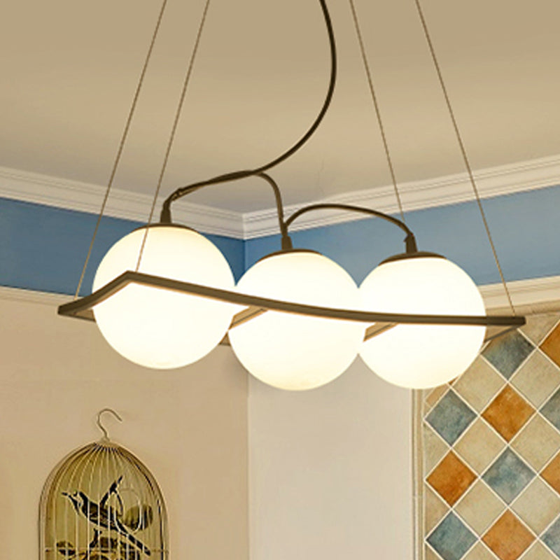 Globe Bedroom Pendant Chandelier Traditional Opal Glass 3/5 Lights Black Hanging Fixture 3 White Clearhalo 'Ceiling Lights' 'Chandeliers' Lighting' options 248401_7dfd4c35-d125-4b1c-8a54-fa20f1d6b4da