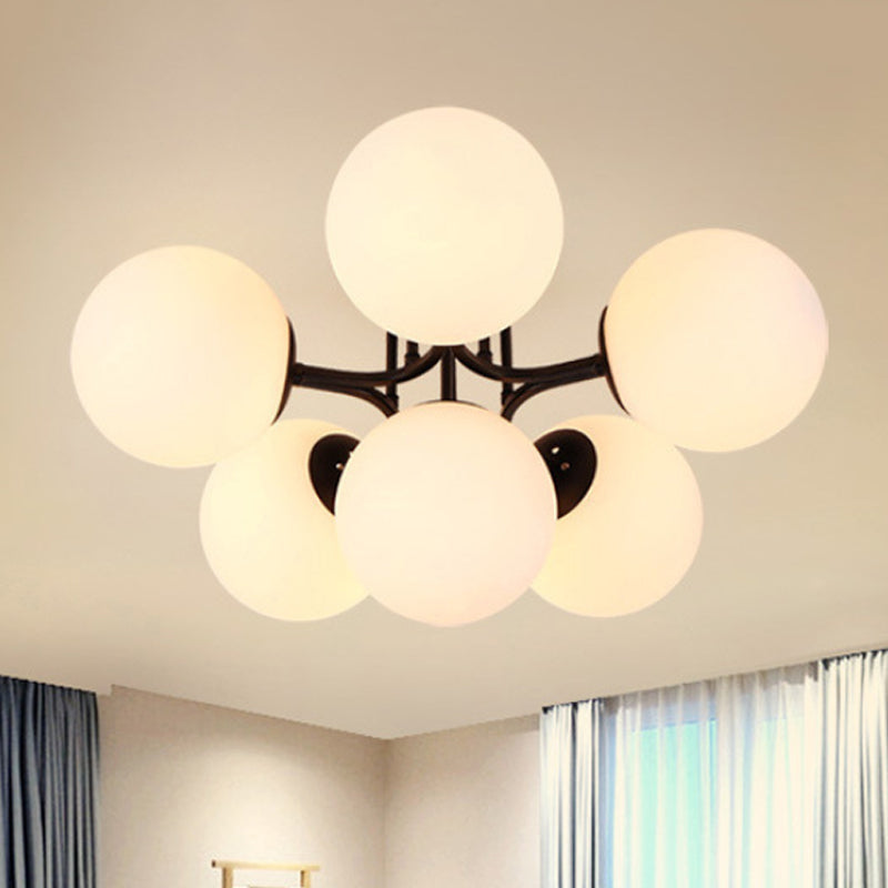 3/6 Lights Living Room Ceiling Light Fixture Traditional Black Semi Flush with Globe White Glass Shade Clearhalo 'Ceiling Lights' 'Close To Ceiling Lights' 'Close to ceiling' 'Glass shade' 'Glass' 'Semi-flushmount' Lighting' 248411
