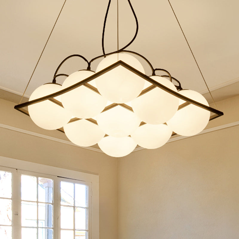Globe Living Room Ceiling Chandelier Traditional Frosted Glass 4/9 Lights White Hanging Fixture,shopify with Square Frame 9 White Clearhalo 'Ceiling Lights' 'Chandeliers' 'Lighting' 248434_d8b817bf-431c-4861-90f2-d861bcf75b38