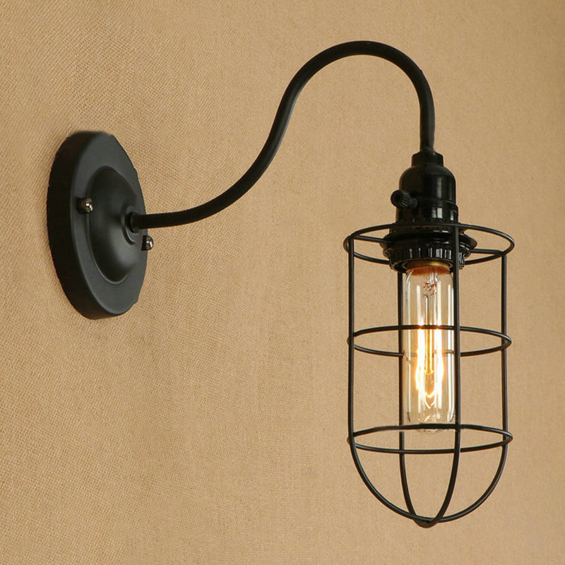 Metallic Oval/Teardrop/Bulb Wall Lighting with Wire Guard Industrial 1 Light Balcony Wall Mounted Lamp in Black Clearhalo 'Art deco wall lights' 'Cast Iron' 'Glass' 'Industrial wall lights' 'Industrial' 'Middle century wall lights' 'Modern' 'Rustic wall lights' 'Tiffany' 'Traditional wall lights' 'Wall Lamps & Sconces' 'Wall Lights' Lighting' 248608