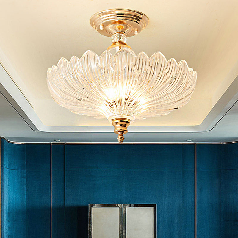Black/Gold 3 Lights Ceiling Mount Traditional Crystal Scalloped Semi Flush Light for Dining Room, 12"/16" Wide Gold Clearhalo 'Ceiling Lights' 'Close To Ceiling Lights' 'Close to ceiling' 'Semi-flushmount' Lighting' 248621