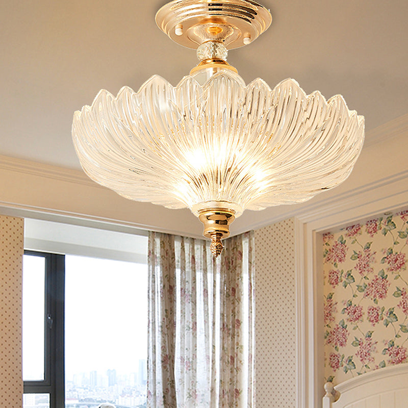 Black/Gold 3 Lights Ceiling Mount Traditional Crystal Scalloped Semi Flush Light for Dining Room, 12"/16" Wide Clearhalo 'Ceiling Lights' 'Close To Ceiling Lights' 'Close to ceiling' 'Semi-flushmount' Lighting' 248622