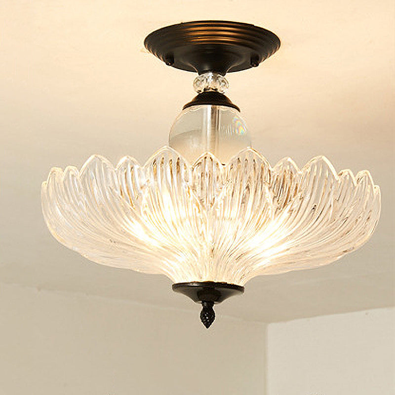 Black/Gold 3 Lights Ceiling Mount Traditional Crystal Scalloped Semi Flush Light for Dining Room, 12"/16" Wide Black Clearhalo 'Ceiling Lights' 'Close To Ceiling Lights' 'Close to ceiling' 'Semi-flushmount' Lighting' 248623