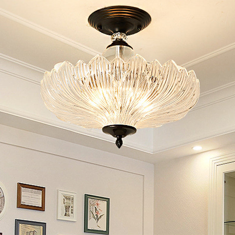 Black/Gold 3 Lights Ceiling Mount Traditional Crystal Scalloped Semi Flush Light for Dining Room, 12"/16" Wide Clearhalo 'Ceiling Lights' 'Close To Ceiling Lights' 'Close to ceiling' 'Semi-flushmount' Lighting' 248624