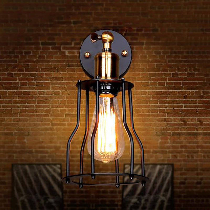 1 Bulb Iron Wall Sconce Lighting Farmhouse Brass/Aged Brass Cage Shade Dining Room Adjustable Wall Lighting Antique Brass Clearhalo 'Art deco wall lights' 'Cast Iron' 'Glass' 'Industrial wall lights' 'Industrial' 'Middle century wall lights' 'Modern' 'Rustic wall lights' 'Tiffany' 'Traditional wall lights' 'Wall Lamps & Sconces' 'Wall Lights' Lighting' 248668
