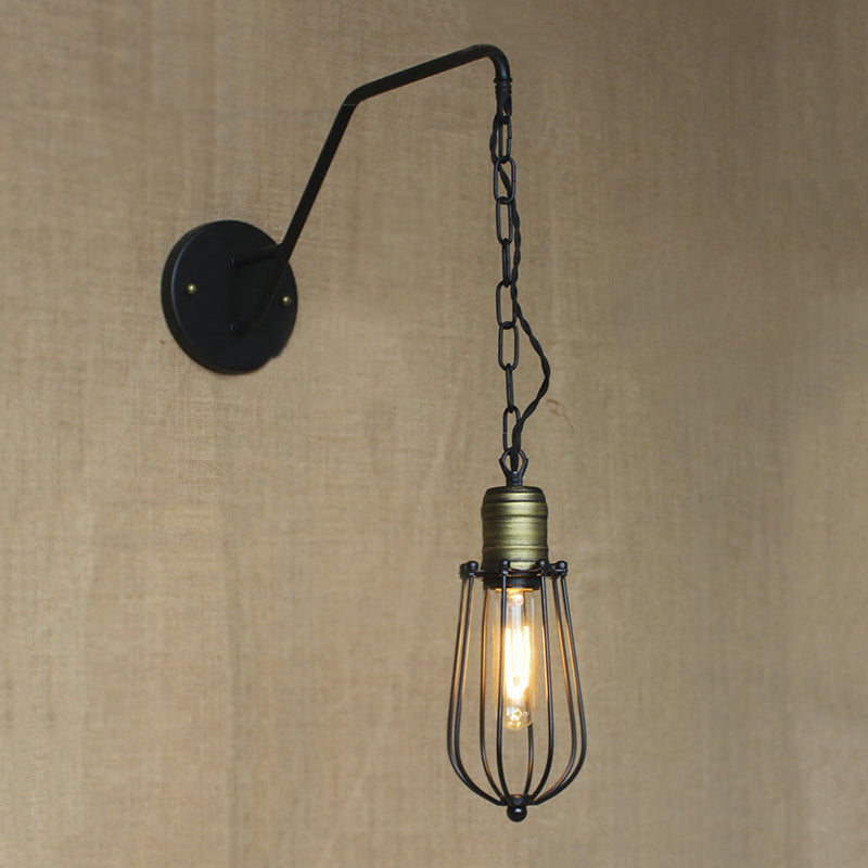 Black Triangle/Globe Cage Sconce Light Fixture Industrial Style Metal 1 Light Coffee Shop Wall Mount Light Clearhalo 'Art deco wall lights' 'Cast Iron' 'Glass' 'Industrial wall lights' 'Industrial' 'Middle century wall lights' 'Modern' 'Rustic wall lights' 'Tiffany' 'Traditional wall lights' 'Wall Lamps & Sconces' 'Wall Lights' Lighting' 248768