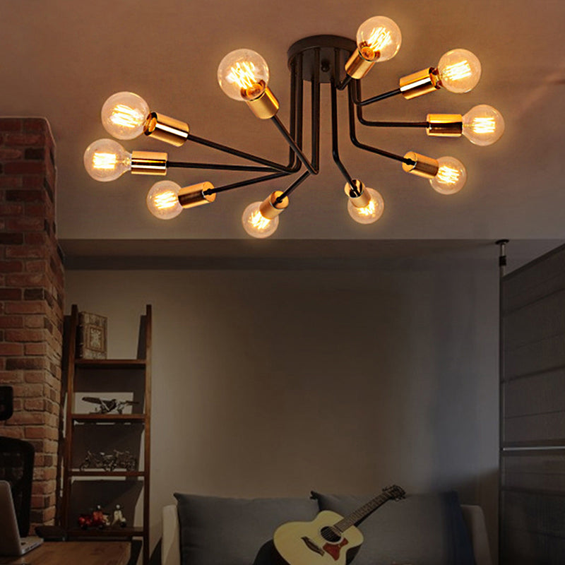 Sputnik������Ceiling Flush������Mount������Traditional������Metal������6/10 Lights������Black Semi������Mount������Lighting������for������Living Room 10.0 Black Clearhalo 'Ceiling Lights' 'Close To Ceiling Lights' 'Close to ceiling' 'Semi-flushmount' Lighting' 248831