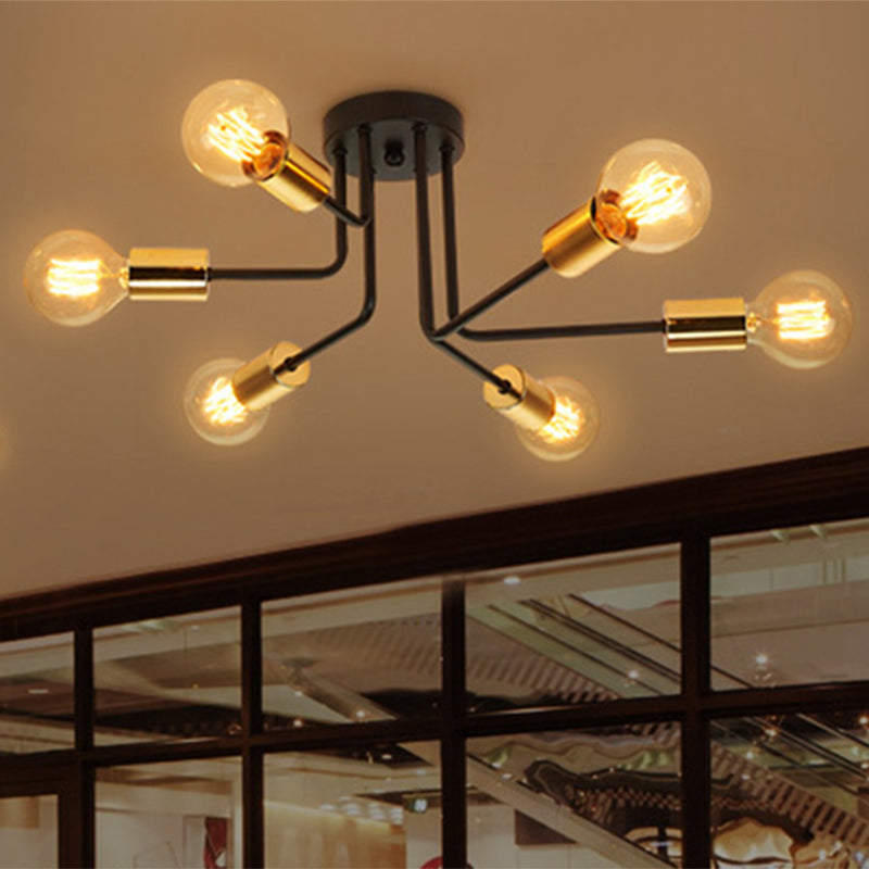 Sputnik������Ceiling Flush������Mount������Traditional������Metal������6/10 Lights������Black Semi������Mount������Lighting������for������Living Room 6.0 Black Clearhalo 'Ceiling Lights' 'Close To Ceiling Lights' 'Close to ceiling' 'Semi-flushmount' Lighting' 248832