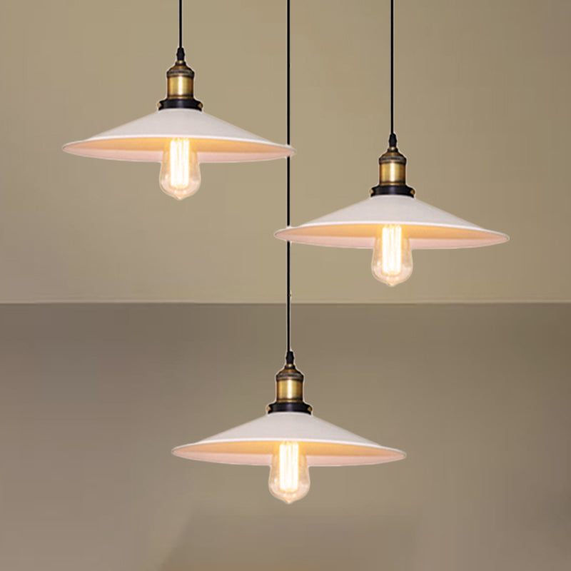 Industrial Saucer Hanging Ceiling Light 3 Lights Metal Pendant Lighting with Linear/Round Canopy in White Clearhalo 'Art Deco Pendants' 'Cast Iron' 'Ceiling Lights' 'Ceramic' 'Crystal' 'Industrial Pendants' 'Industrial' 'Metal' 'Middle Century Pendants' 'Pendant Lights' 'Pendants' 'Tiffany' Lighting' 249080