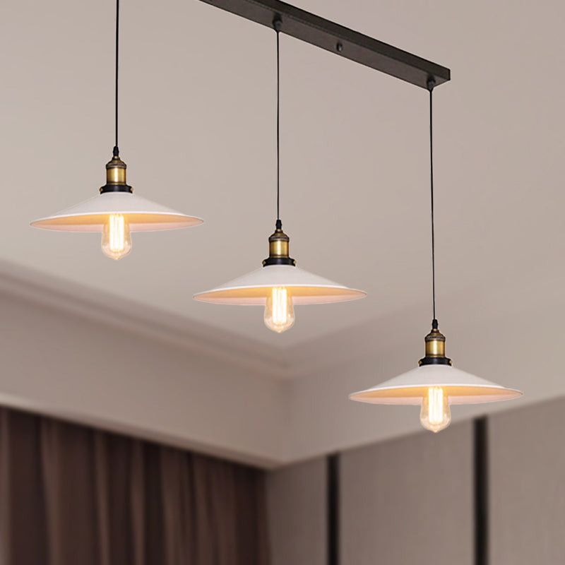 Industrial Saucer Hanging Ceiling Light 3 Lights Metal Pendant Lighting with Linear/Round Canopy in White Clearhalo 'Art Deco Pendants' 'Cast Iron' 'Ceiling Lights' 'Ceramic' 'Crystal' 'Industrial Pendants' 'Industrial' 'Metal' 'Middle Century Pendants' 'Pendant Lights' 'Pendants' 'Tiffany' Lighting' 249082