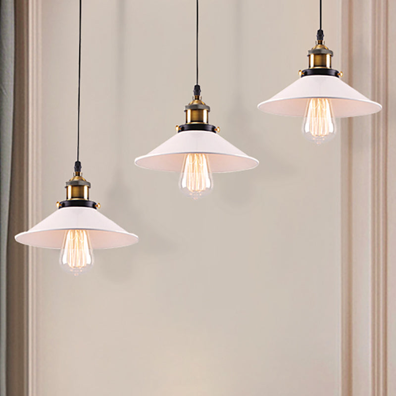 White Conic Ceiling Pendant Industrial Style Metallic 3 Heads Indoor Hanging Light with Linear/Round Canopy White Linear Clearhalo 'Art Deco Pendants' 'Cast Iron' 'Ceiling Lights' 'Ceramic' 'Crystal' 'Industrial Pendants' 'Industrial' 'Metal' 'Middle Century Pendants' 'Pendant Lights' 'Pendants' 'Tiffany' Lighting' 249091